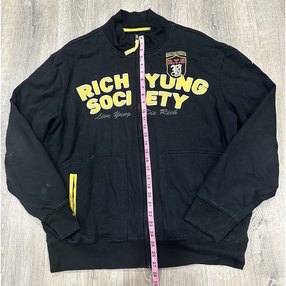 Richyung Society Men's 2XL Black Yellow Full Zip Y2K Oversized Sweater Jacket - Picture 4 of 12